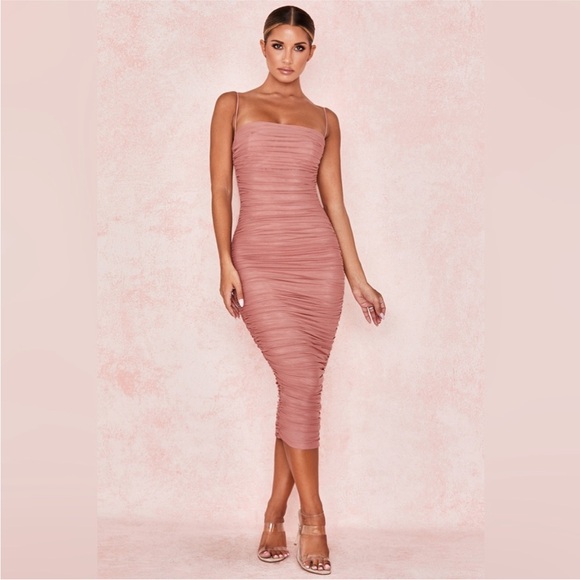NBD | NWT Nude Organza Bodycon Natasha Dress in Mocha Size Small - Picture 6 of 13